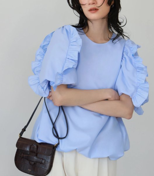 画像6: Women's Cuffs Ruffle Balloon T-shirt　カフ フリルフバルーンプルオーバー半袖Tシャツ (6)