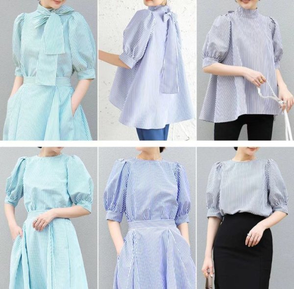 画像7: Women's Lantern Short Sleeve Bow Tie Stand Collar Shirt　ラタンスリーブボウリボンミドル丈シャツブラウス (7)