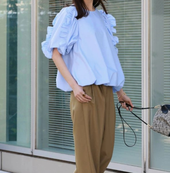 画像13: Women's Cuffs Ruffle Balloon T-shirt　カフ フリルフバルーンプルオーバー半袖Tシャツ (13)