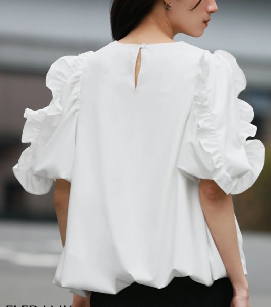 画像7: Women's Cuffs Ruffle Balloon T-shirt　カフ フリルフバルーンプルオーバー半袖Tシャツ (7)