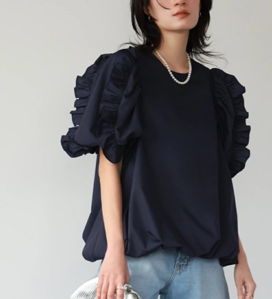 画像3: Women's Cuffs Ruffle Balloon T-shirt　カフ フリルフバルーンプルオーバー半袖Tシャツ (3)