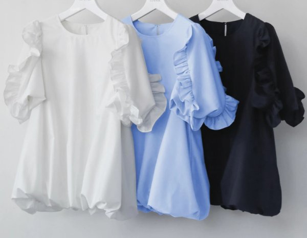 画像14: Women's Cuffs Ruffle Balloon T-shirt　カフ フリルフバルーンプルオーバー半袖Tシャツ (14)