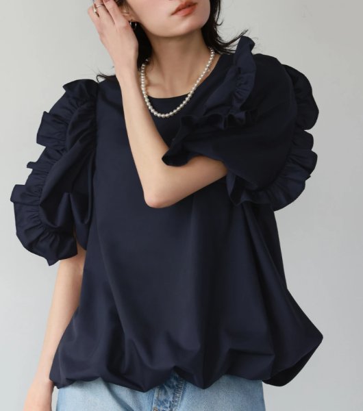画像9: Women's Cuffs Ruffle Balloon T-shirt　カフ フリルフバルーンプルオーバー半袖Tシャツ (9)