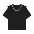 画像1: Pearl round neck frill half sleeve T-shirt　パール付きラウンドネックフリルプルオーバー半袖Tシャツ (1)