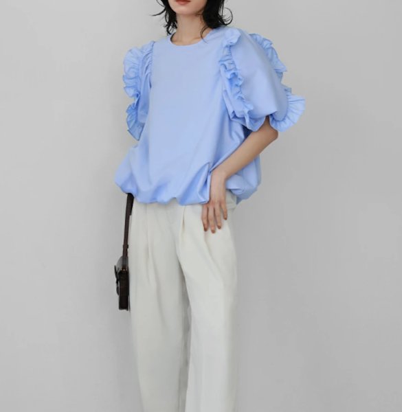 画像5: Women's Cuffs Ruffle Balloon T-shirt　カフ フリルフバルーンプルオーバー半袖Tシャツ (5)