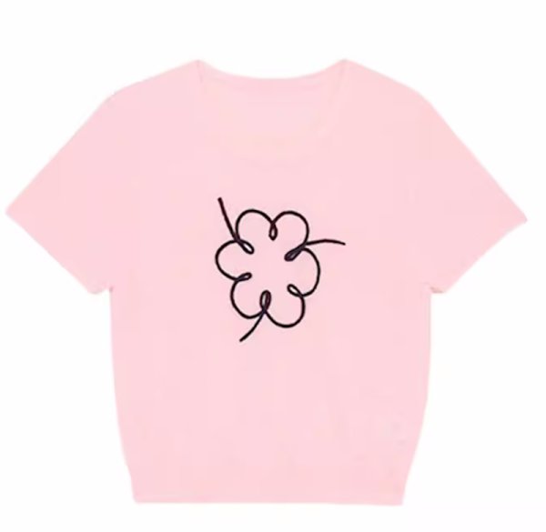 画像3: Women's Round neck plate short sleeve flower embroidery lightweight sweater　ラウンドネックプレート半袖花フラワー刺繍薄手セータープルオーバーTシャツ (3)