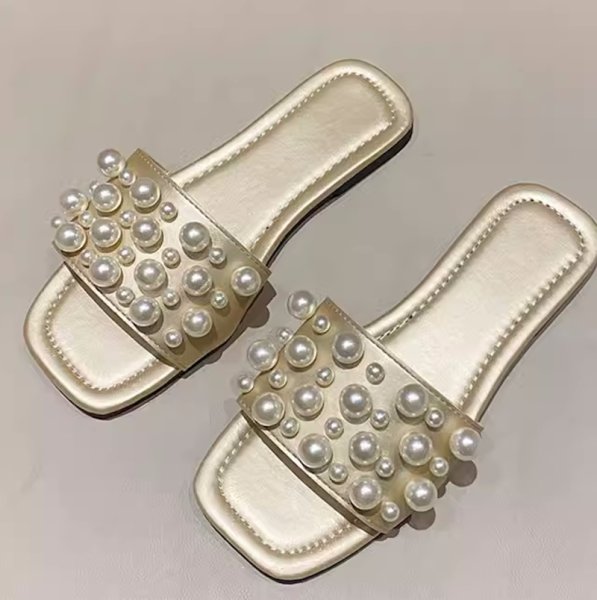 画像4: Women's Leather pearl flat sandals slippers 　ユニセックス フラットレザーパールサンダル スリッパ  (4)