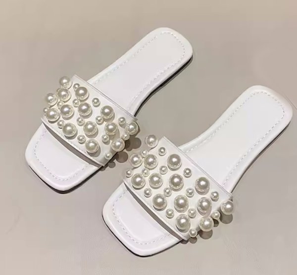 画像5: Women's Leather pearl flat sandals slippers 　ユニセックス フラットレザーパールサンダル スリッパ  (5)