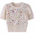 画像1: Women's Round neck bejeweled short sleeve summer knit　ラウンドネック ビジュー 半袖サマーニット (1)