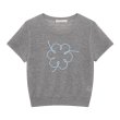 画像1: Women's Round neck plate short sleeve flower embroidery lightweight sweater　ラウンドネックプレート半袖花フラワー刺繍薄手セータープルオーバーTシャツ (1)
