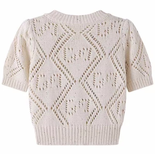 画像2: Women's Round neck bejeweled short sleeve summer knit　ラウンドネック ビジュー 半袖サマーニット (2)