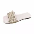 画像1: Women's Leather pearl flat sandals slippers 　ユニセックス フラットレザーパールサンダル スリッパ  (1)