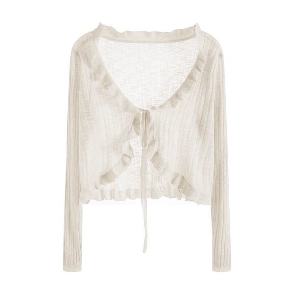 画像1: Women's Sun protection frill knit cardigan bolero　日焼け防止フリルニットカーディガンボレロ (1)