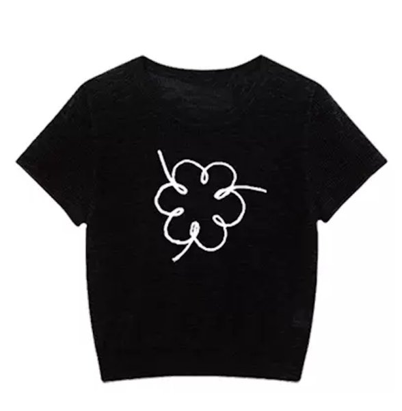 画像2: Women's Round neck plate short sleeve flower embroidery lightweight sweater　ラウンドネックプレート半袖花フラワー刺繍薄手セータープルオーバーTシャツ (2)