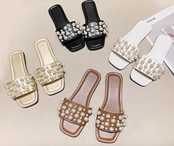画像6: Women's Leather pearl flat sandals slippers 　ユニセックス フラットレザーパールサンダル スリッパ  (6)