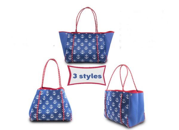 画像2: Marine anchor print wet neoprene tote shoulder bagprint wet neoprene  tote shoulder underarm bag　ユニセックス男女兼用ウェットマリン錨プリントネオプレントートショルダーアンダーアームママショッピングバッグ (2)