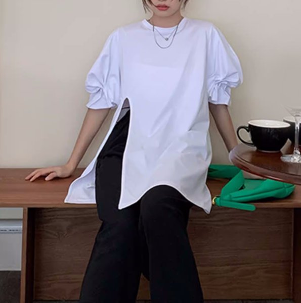 画像3: Women's Side-sleeve T-shirt Thunik Braus　サイドスリットパフスリーブ半袖チュニックプルオーバーTシャツ (3)
