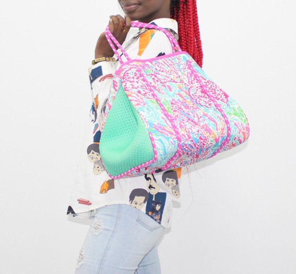 画像3: Graphic graffiti print wet neoprene tote shoulder bagprint wet neoprene  tote shoulder underarm bag　ユニセックス男女兼用ウェットフラワーグラフィックプリントネオプレントートショルダーアンダーアームママショッピングバッグ (3)