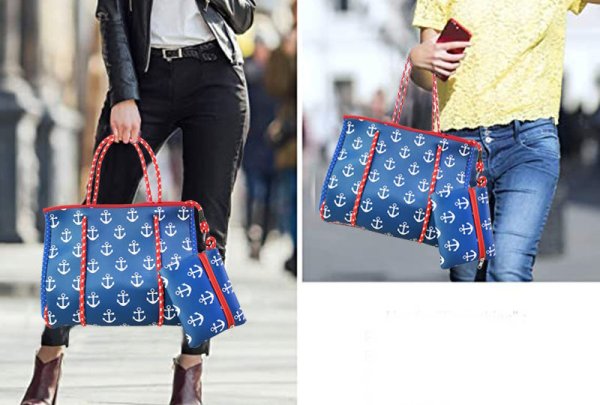 画像6: Marine anchor print wet neoprene tote shoulder bagprint wet neoprene  tote shoulder underarm bag　ユニセックス男女兼用ウェットマリン錨プリントネオプレントートショルダーアンダーアームママショッピングバッグ (6)