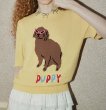 画像3: Women's  Puppy jacquard yellow short sleeve sweater knit　 パピー子犬編み込み半袖ニットセータープルオーバ (3)