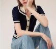 画像4: Women's Polo collar knit short sleeve cardigan sweater  ポロカラー半袖ニットセータープルオーバ (4)
