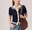 画像3: Women's Polo collar knit short sleeve cardigan sweater  ポロカラー半袖ニットセータープルオーバ (3)