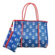 画像1: Marine anchor print wet neoprene tote shoulder bagprint wet neoprene  tote shoulder underarm bag　ユニセックス男女兼用ウェットマリン錨プリントネオプレントートショルダーアンダーアームママショッピングバッグ (1)