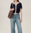 画像5: Women's Polo collar knit short sleeve cardigan sweater  ポロカラー半袖ニットセータープルオーバ (5)