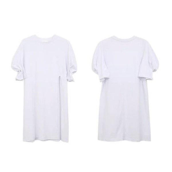 画像1: Women's Side-sleeve T-shirt Thunik Braus　サイドスリットパフスリーブ半袖チュニックプルオーバーTシャツ (1)
