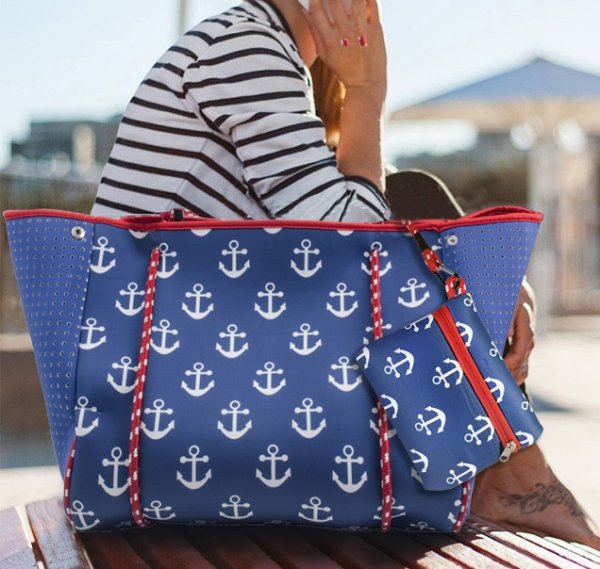 画像5: Marine anchor print wet neoprene tote shoulder bagprint wet neoprene  tote shoulder underarm bag　ユニセックス男女兼用ウェットマリン錨プリントネオプレントートショルダーアンダーアームママショッピングバッグ (5)