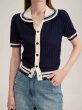 画像2: Women's Polo collar knit short sleeve cardigan sweater  ポロカラー半袖ニットセータープルオーバ (2)