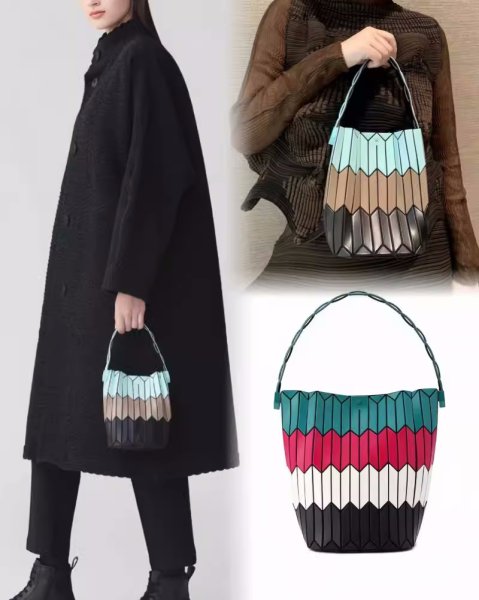 画像15: Geometric Rhombus Bucket Tote Bag　幾何学菱形バケットトートアンダーアームバッグ (15)