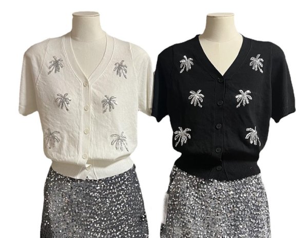 画像4: Women's Ice silk v neck waist short knit cardigan　Vネックパームスパンコールニットカーディガン (4)