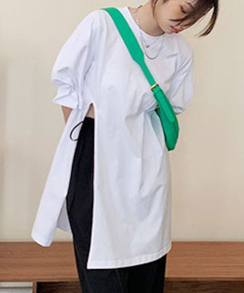 画像2: Women's Side-sleeve T-shirt Thunik Braus　サイドスリットパフスリーブ半袖チュニックプルオーバーTシャツ (2)