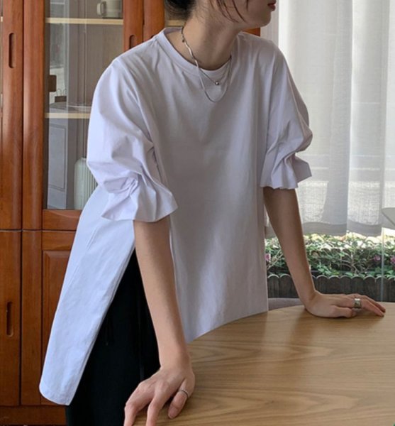画像4: Women's Side-sleeve T-shirt Thunik Braus　サイドスリットパフスリーブ半袖チュニックプルオーバーTシャツ (4)