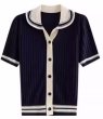 画像7: Women's Polo collar knit short sleeve cardigan sweater  ポロカラー半袖ニットセータープルオーバ (7)