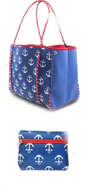 画像4: Marine anchor print wet neoprene tote shoulder bagprint wet neoprene  tote shoulder underarm bag　ユニセックス男女兼用ウェットマリン錨プリントネオプレントートショルダーアンダーアームママショッピングバッグ (4)
