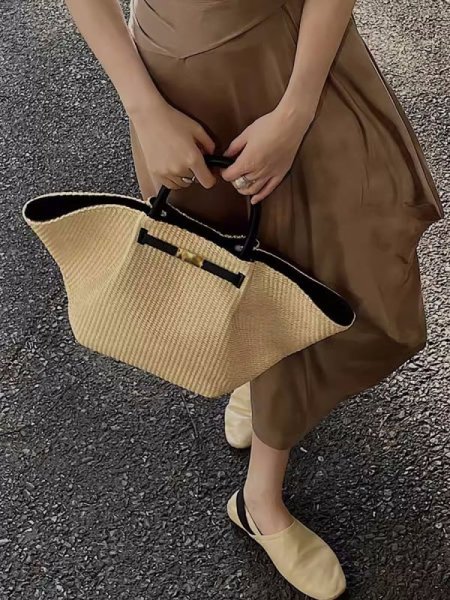 画像2: Raffia straw handheld belt tote bag　ラフィアストローかご籠ベルトトートショルダーバッグ (2)