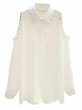 画像4: Women's Tide Shoulder Pearl Collar Simple See-through Shirt　シフォンパール付き肩出しシャツブラウス (4)
