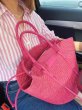 画像4: Pink raffia straw basket tote bag　ピンクラフィアストローかご籠トートショルダーバッグ (4)