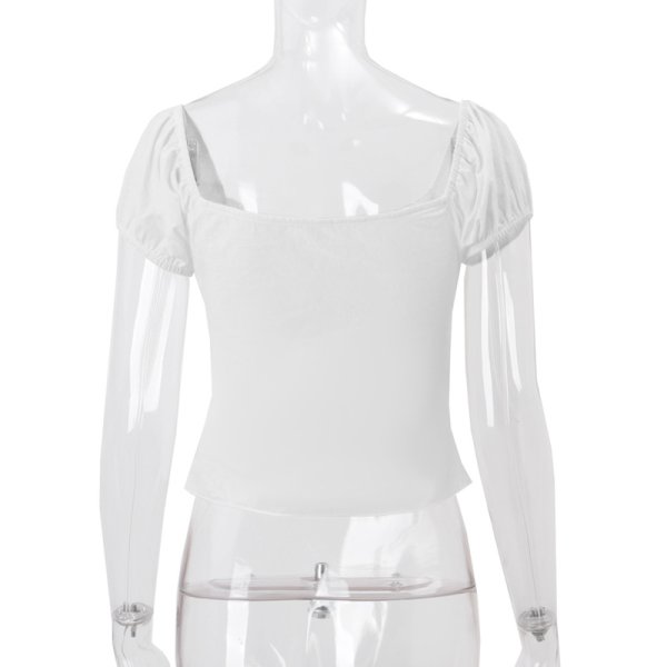 画像5: Women's Square neck buttoned blouse　ボタン付きスクエアネックショート丈ブラウス (5)