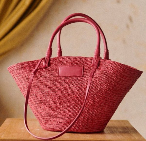 画像9: Pink raffia straw basket tote bag　ピンクラフィアストローかご籠トートショルダーバッグ (9)