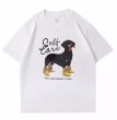 画像1: Women's Round neck Dog print with long boots short sleeve T-shirt　ラウンドネック長靴を履いた犬ドッグプリント半袖Tシャツ (1)