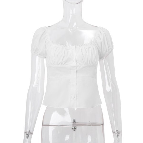 画像4: Women's Square neck buttoned blouse　ボタン付きスクエアネックショート丈ブラウス (4)