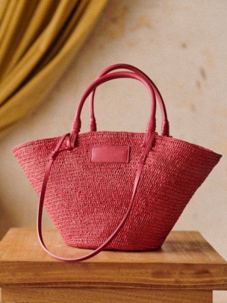 画像7: Pink raffia straw basket tote bag　ピンクラフィアストローかご籠トートショルダーバッグ (7)