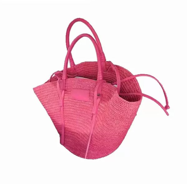 画像11: Pink raffia straw basket tote bag　ピンクラフィアストローかご籠トートショルダーバッグ (11)