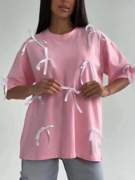 画像4: Women's Round neck Ribbon point short sleeve T-shirt　ラウンドネックリボン付き半袖Tシャツ (4)