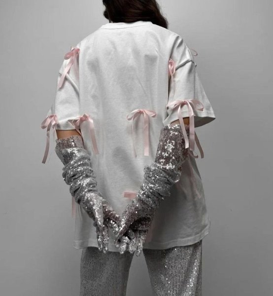 画像8: Women's Round neck Ribbon point short sleeve T-shirt　ラウンドネックリボン付き半袖Tシャツ (8)