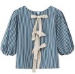 画像1: Women's French Striped lace-up ribbon loose blouse　フレンチストライプボーダーレースアップリボン結びシャツブラウス (1)