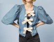 画像6: Women's French Striped lace-up ribbon loose blouse　フレンチストライプボーダーレースアップリボン結びシャツブラウス (6)